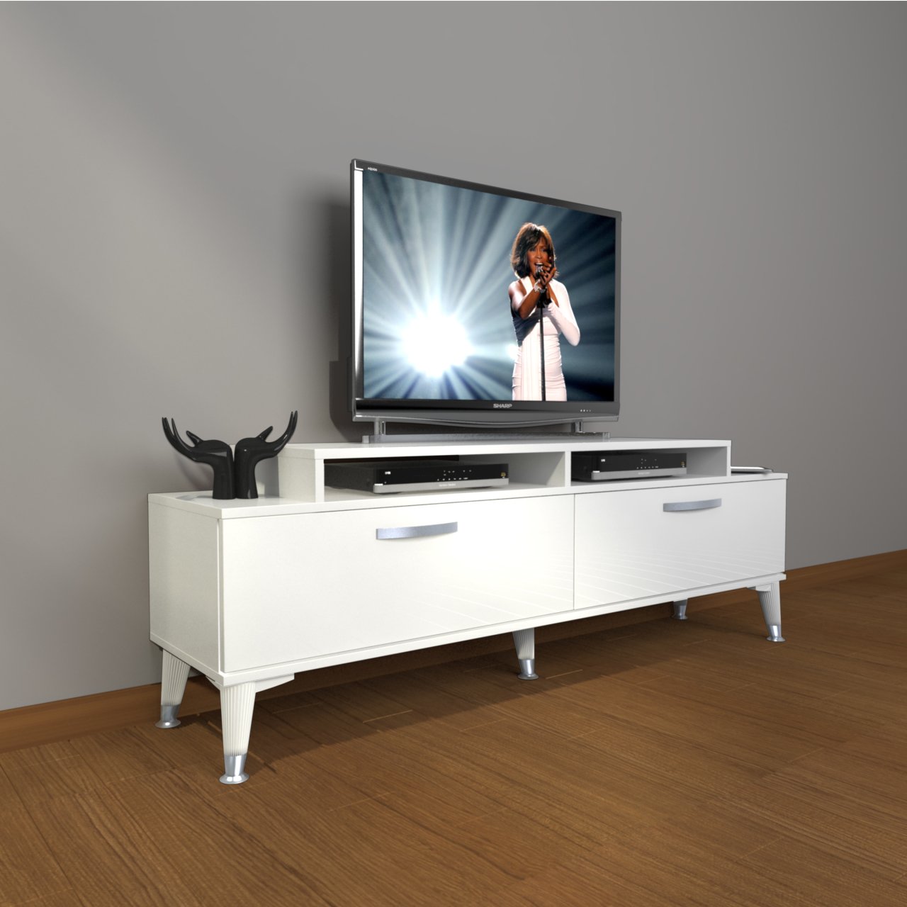 Decoraktiv Ekoflex 4 Slm Silver Tv Ünitesi Tv Sehpası Parlak Beyaz