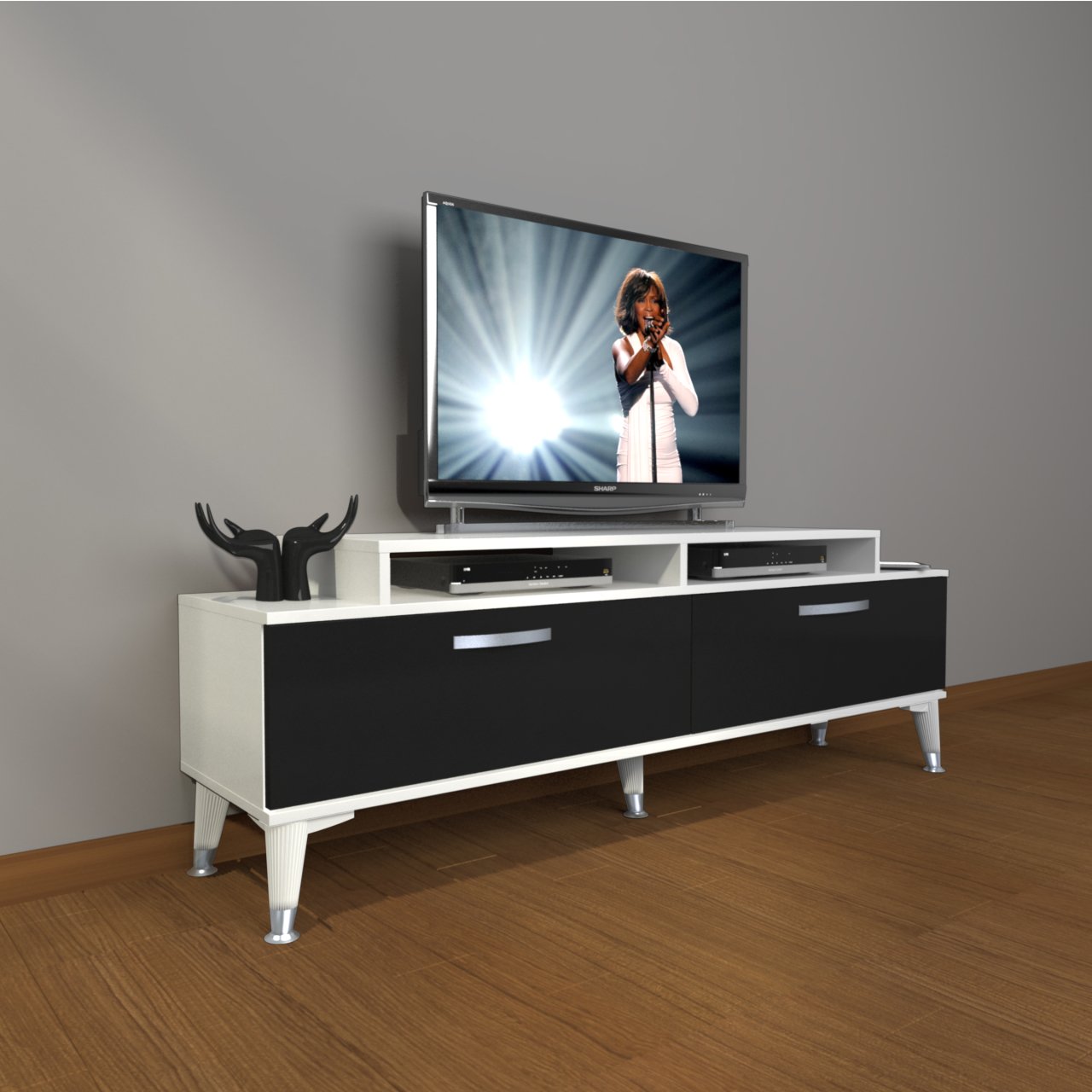 Decoraktiv Ekoflex 4 Slm Silver Tv Ünitesi Tv Sehpası Beyaz - Siyah