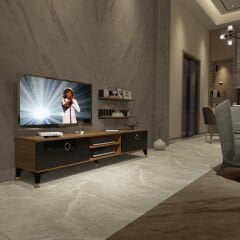 Decoraktiv Eko 4 Mdf Dvd Gold Tv Ünitesi Tv Sehpası Ceviz - Siyah