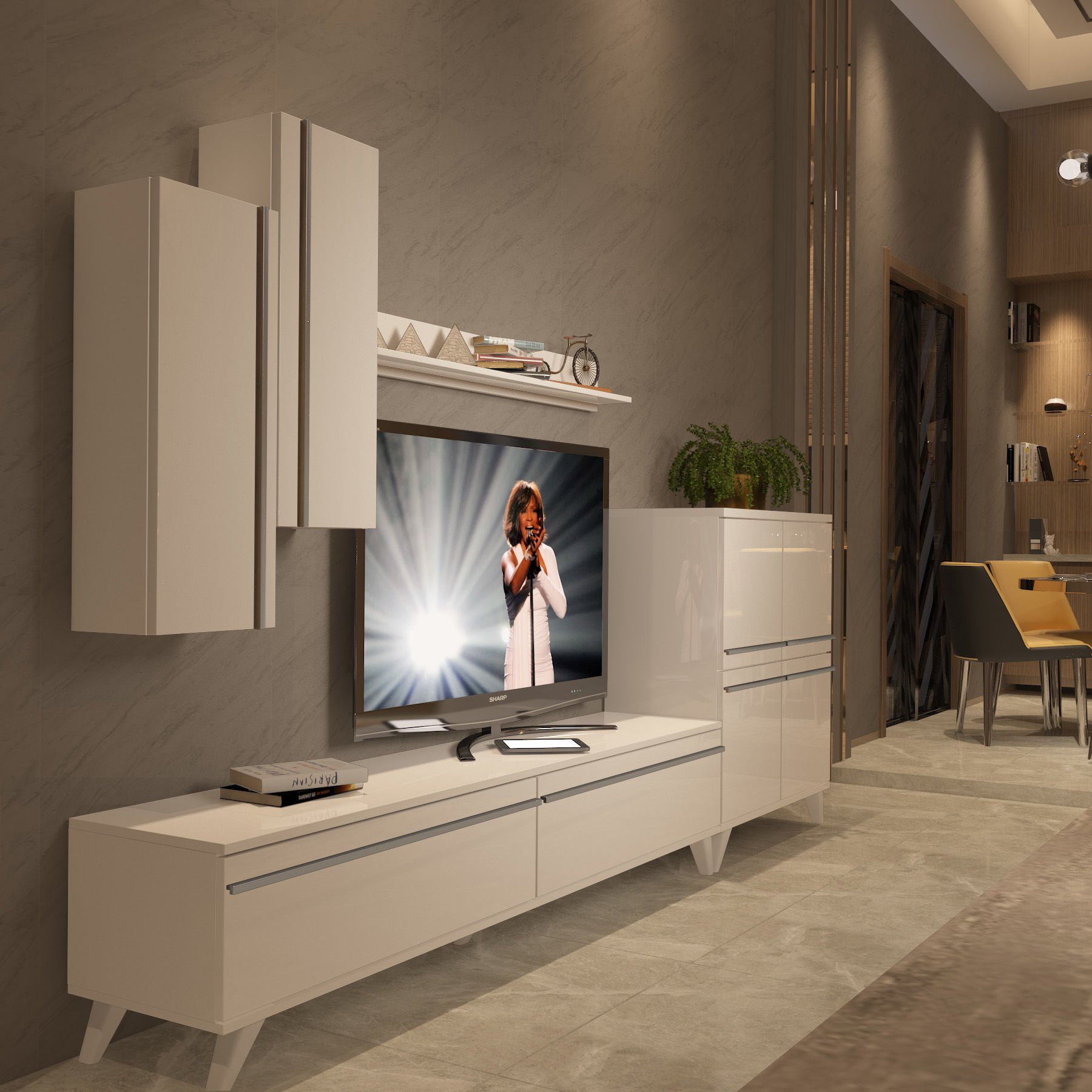 Decoraktiv Eko 6 Mdf Std Retro Tv Ünitesi Tv Sehpası Parlak Beyaz