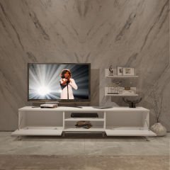 Decoraktiv Eko 4 Mdf Dvd Gold Tv Ünitesi Tv Sehpası Parlak Beyaz