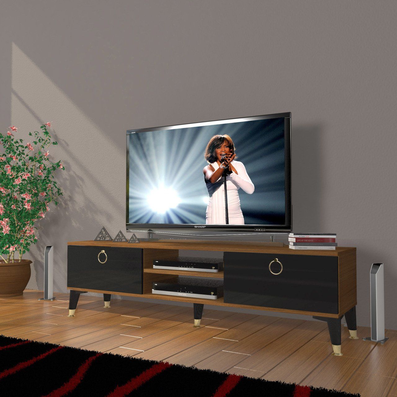 Decoraktiv Eko 140 Mdf Dvd Gold Tv Ünitesi Tv Sehpası Ceviz - Siyah