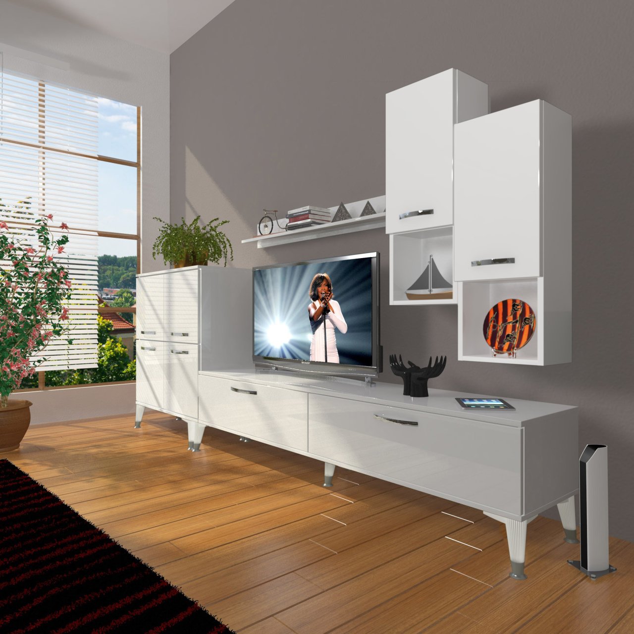 Decoraktiv Eko 6DA Mdf Std Silver Tv Ünitesi Tv Sehpası Parlak Beyaz