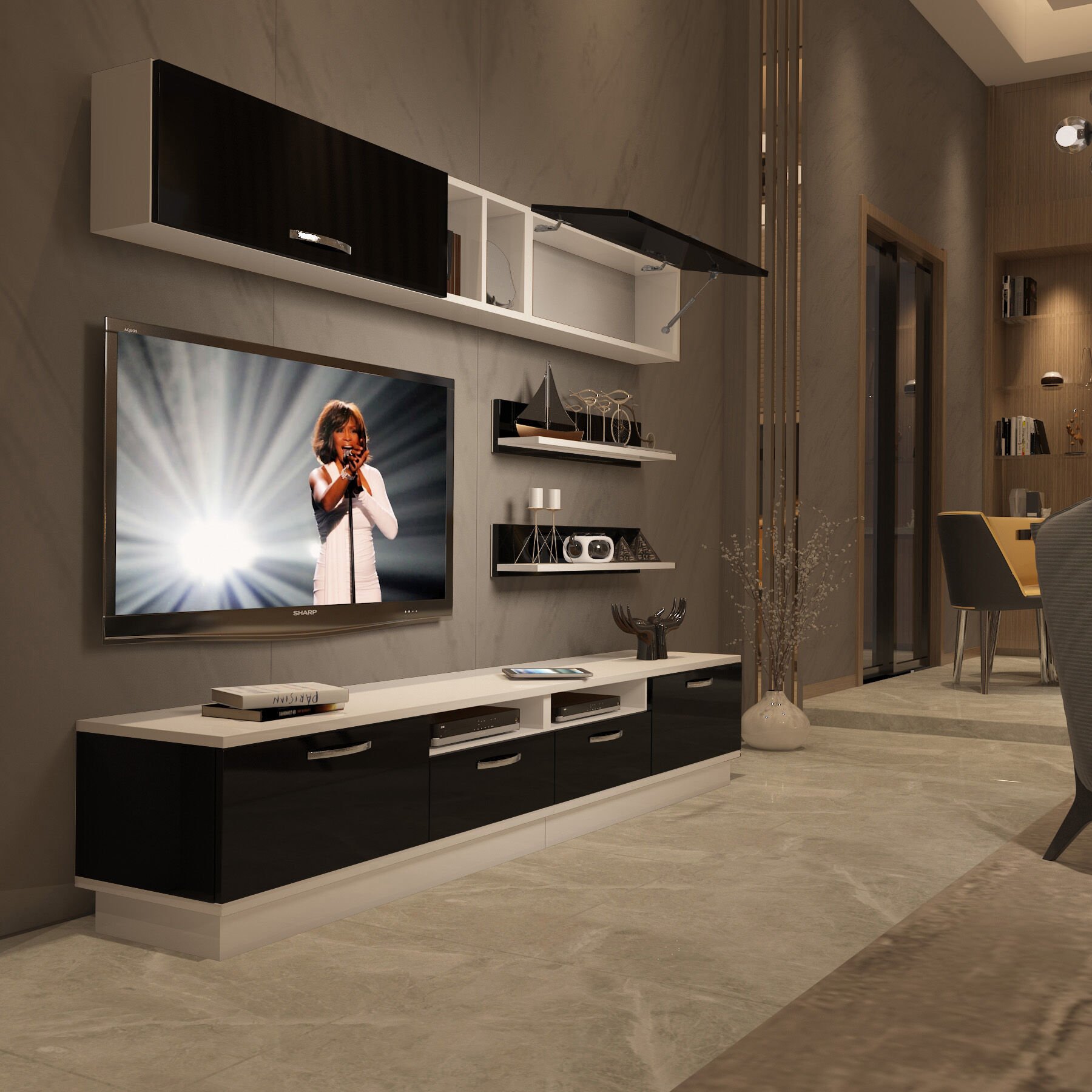 Decoraktiv Trendstyle 5220 Mdf Tv Ünitesi Tv Sehpası Beyaz - Siyah