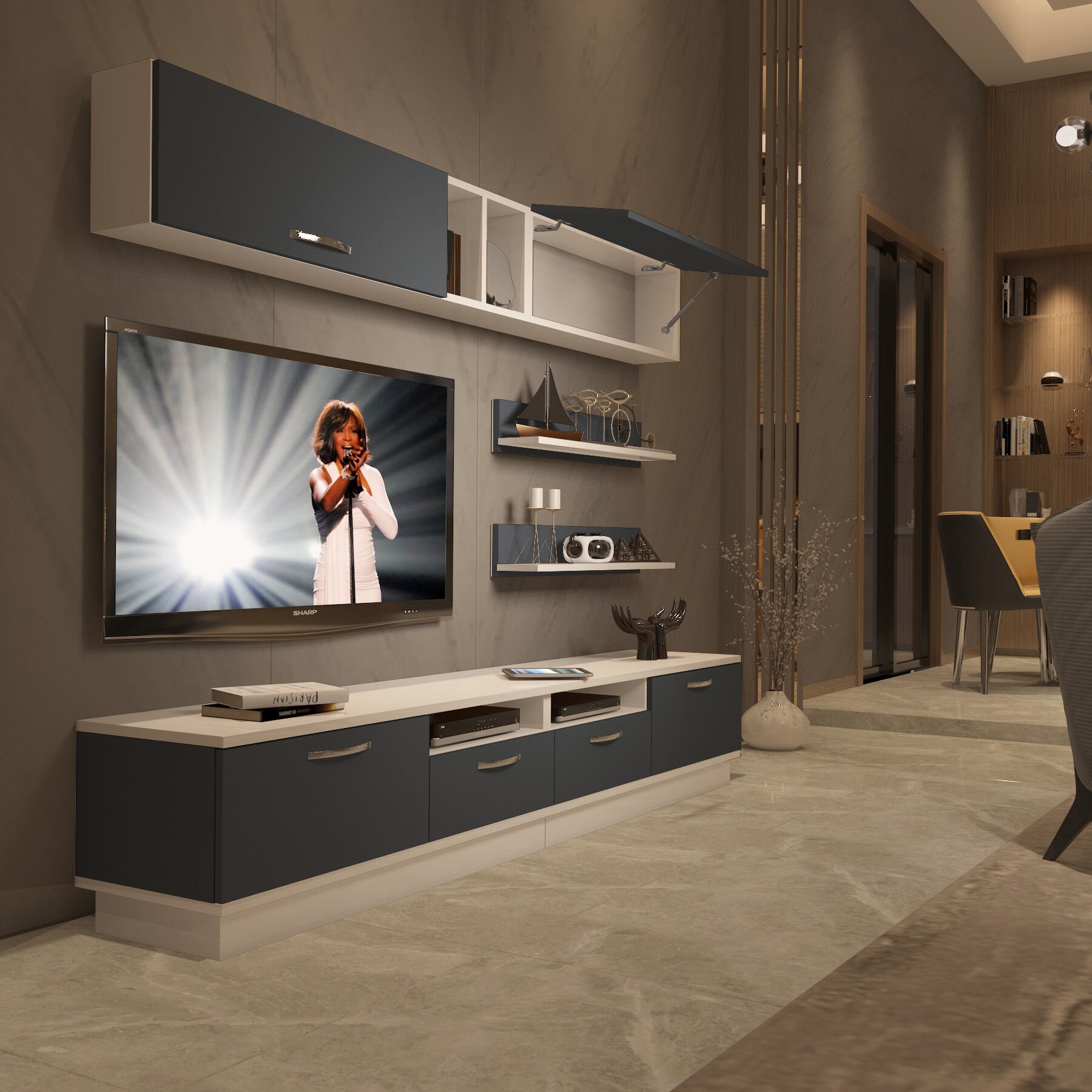 Decoraktiv Trendstyle 5220 Mdf Tv Ünitesi Tv Sehpası Beyaz - Antrasit