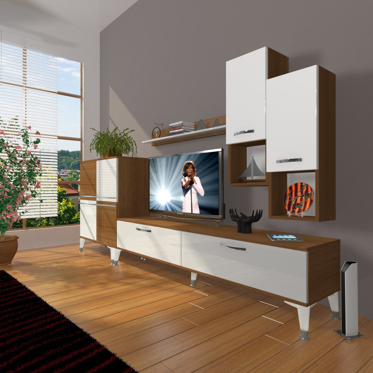 Decoraktiv Eko 6DA Mdf Std Silver Tv Ünitesi Tv Sehpası Ceviz - Beyaz