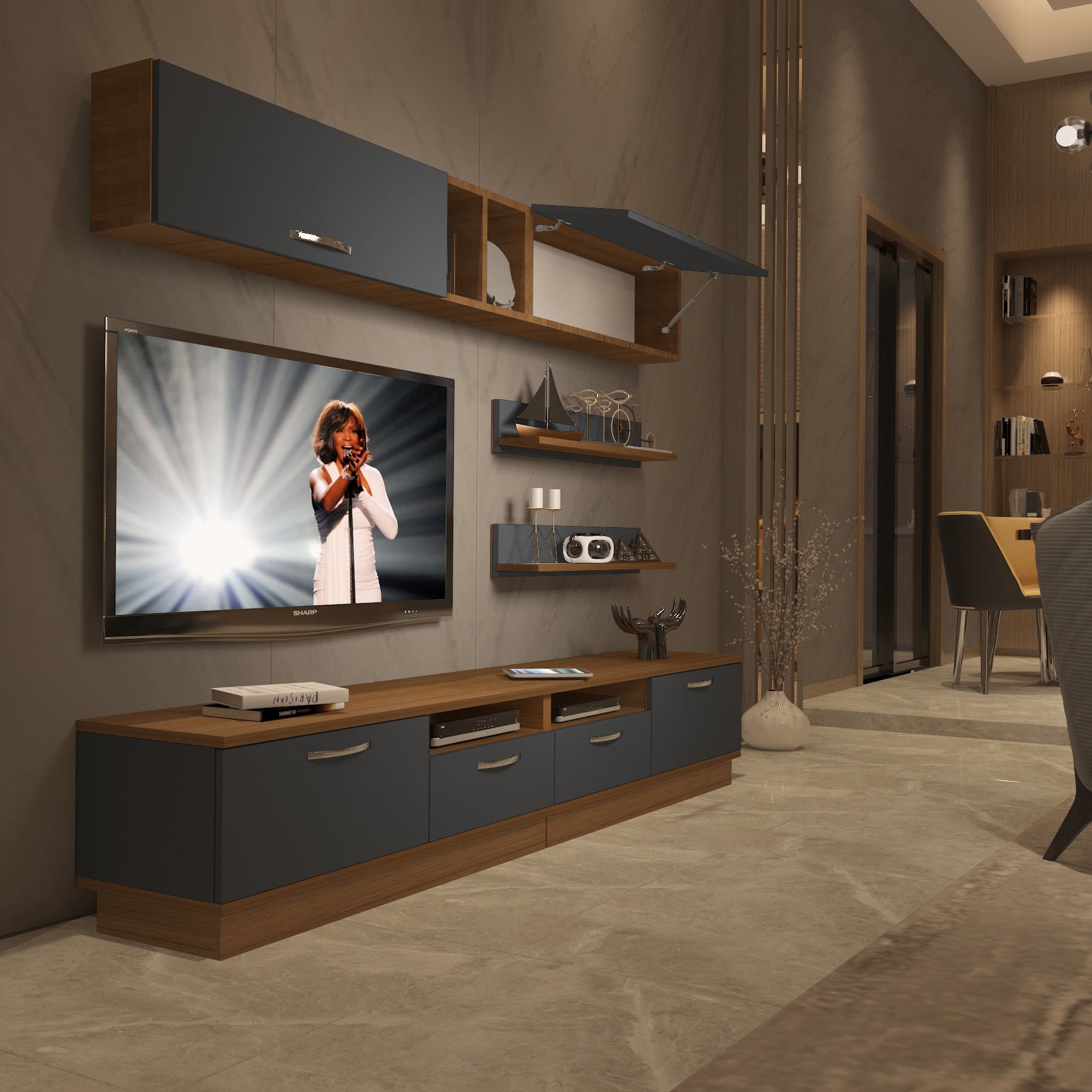 Decoraktiv Trendstyle 5220 Mdf Tv Ünitesi Tv Sehpası Ceviz - Antrasit