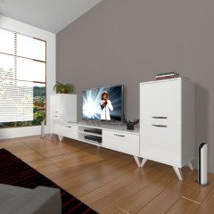 Decoraktiv Eko On2 Slm Dvd Retro Tv Ünitesi Tv Sehpası Parlak Beyaz