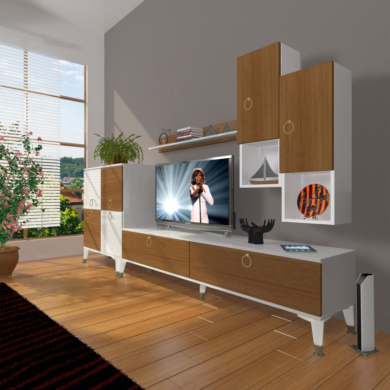 Decoraktiv Eko 6DA Mdf Std Gold Tv Ünitesi Tv Sehpası Beyaz - Ceviz