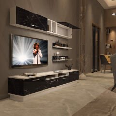 Decoraktiv Trendstyle 5220 Mdf Tv Ünitesi Tv Sehpası Beyaz - Siyah Mermer