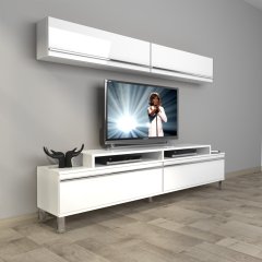 Decoraktiv Ekoflex 5 Mdf Krom Ayaklı Tv Ünitesi Tv Sehpası Parlak Beyaz