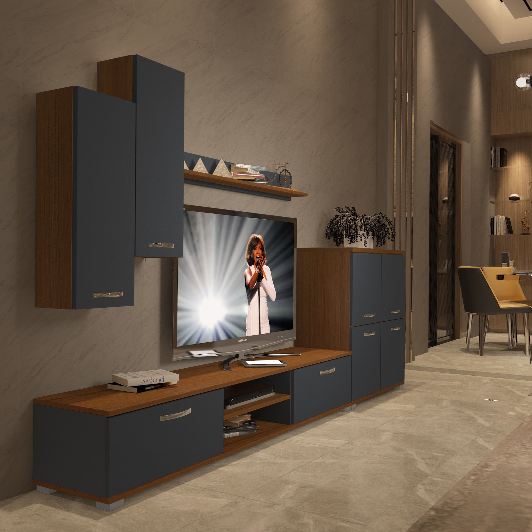 Decoraktiv Eko 6 Mdf Dvd Tv Ünitesi Tv Sehpası Ceviz - Antrasit