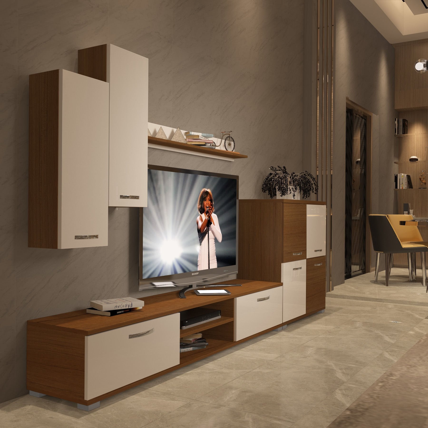 Decoraktiv Eko 6 Mdf Dvd Tv Ünitesi Tv Sehpası Ceviz - Beyaz
