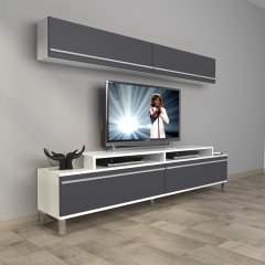 Decoraktiv Ekoflex 5 Mdf Krom Ayaklı Tv Ünitesi Tv Sehpası Beyaz - Antrasit