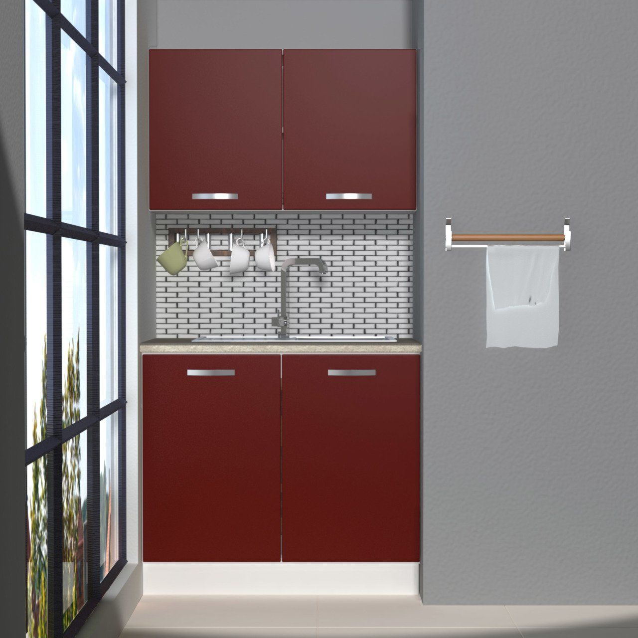 Decoraktiv Mini 90 MDF Hazır Mutfak Dolabı Bordo