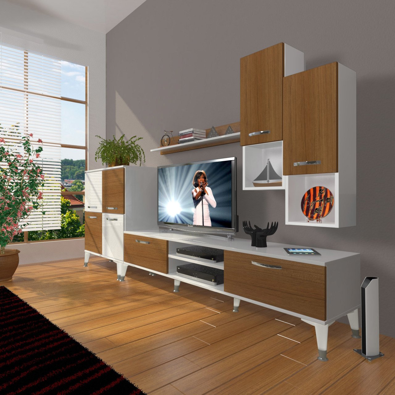 Decoraktiv Eko 6DA Mdf Dvd Silver Tv Ünitesi Tv Sehpası Beyaz - Ceviz