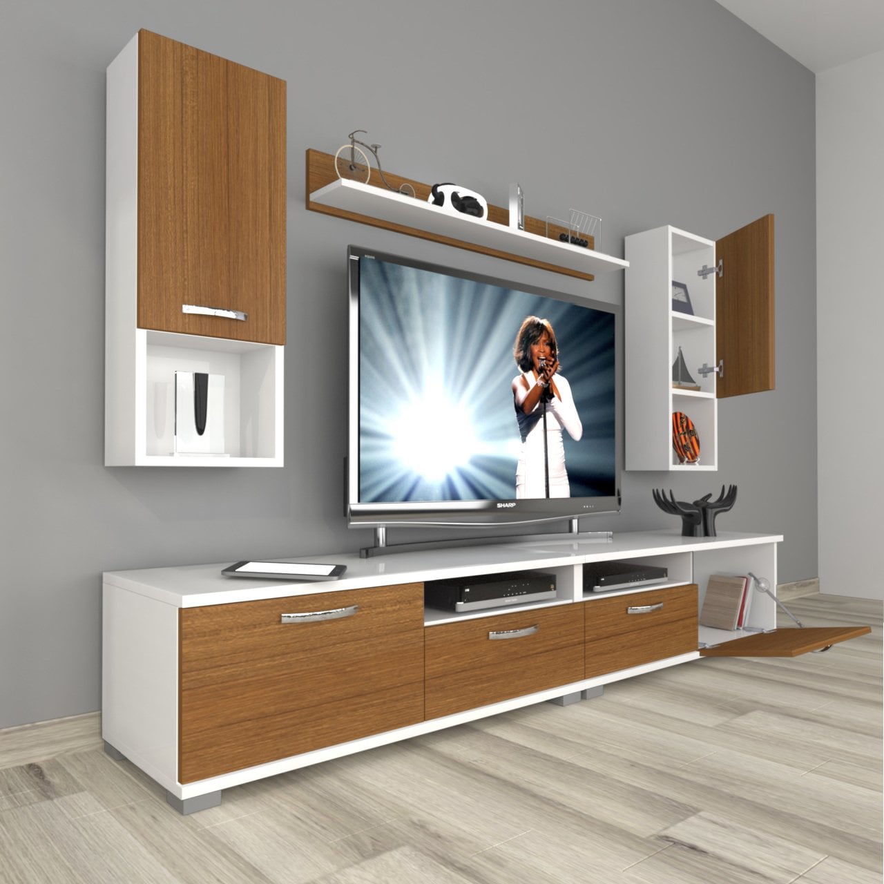 Decoraktiv Eko 5200DA Slm Tv Ünitesi Tv Sehpası Beyaz - Ceviz