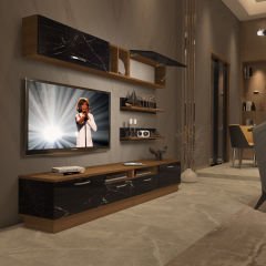 Decoraktiv Trendstyle 5220 Mdf Tv Ünitesi Tv Sehpası Ceviz - Siyah Mermer