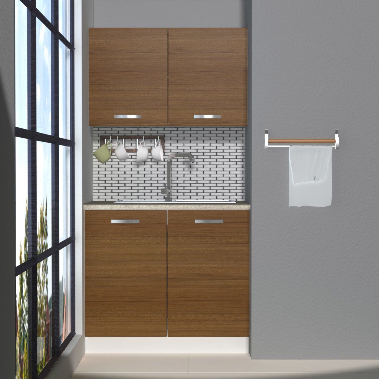 Decoraktiv Mini 90 MDF Hazır Mutfak Dolabı Ceviz