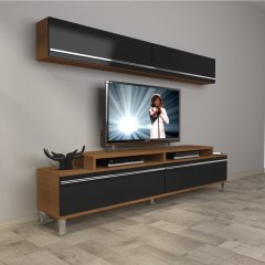 Decoraktiv Ekoflex 5 Mdf Krom Ayaklı Tv Ünitesi Tv Sehpası Ceviz - Siyah