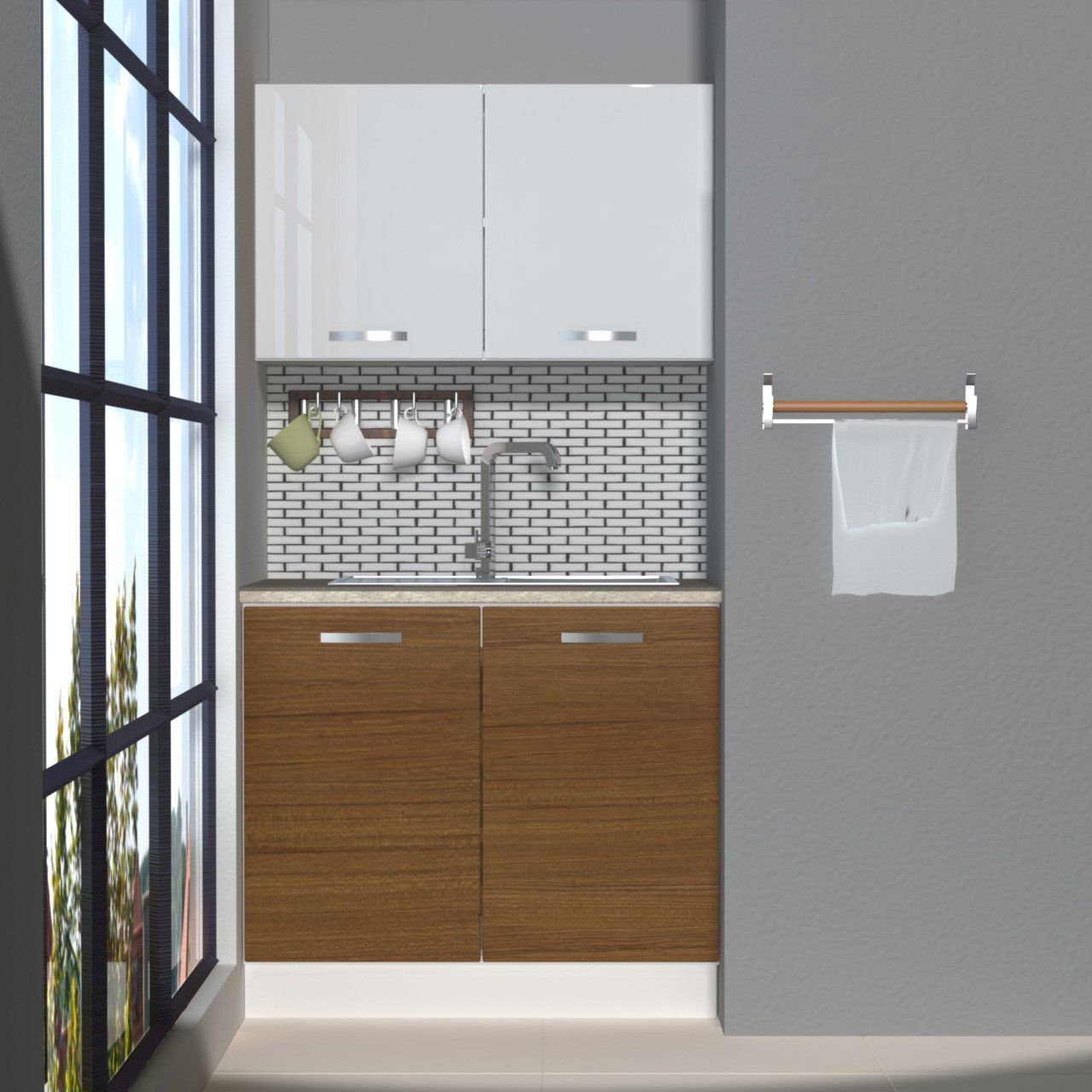 Decoraktiv Mini 90 MDF Hazır Mutfak Dolabı Ceviz - Beyaz
