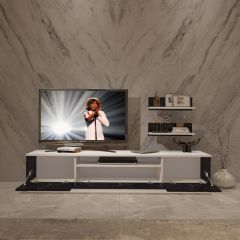Decoraktiv Trendstyle 4 Mdf Tv Ünitesi Tv Sehpası Beyaz - Siyah Mermer