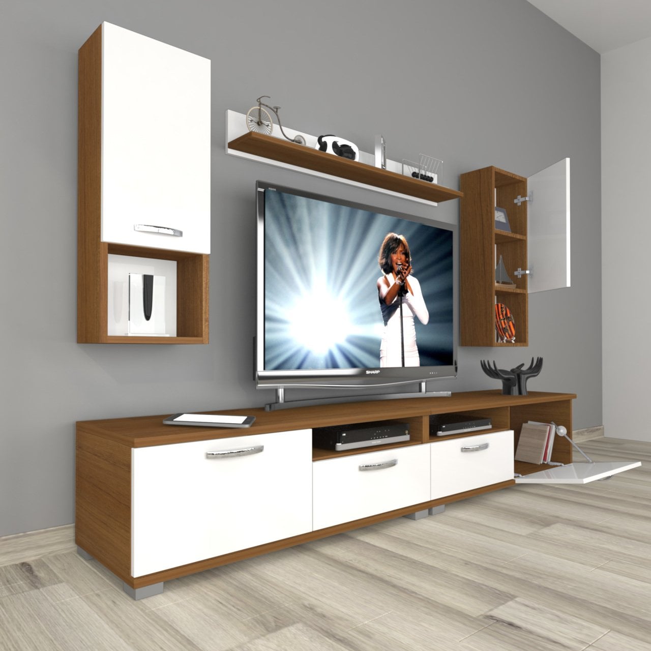 Decoraktiv Eko 5200DA Slm Tv Ünitesi Tv Sehpası Ceviz - Beyaz