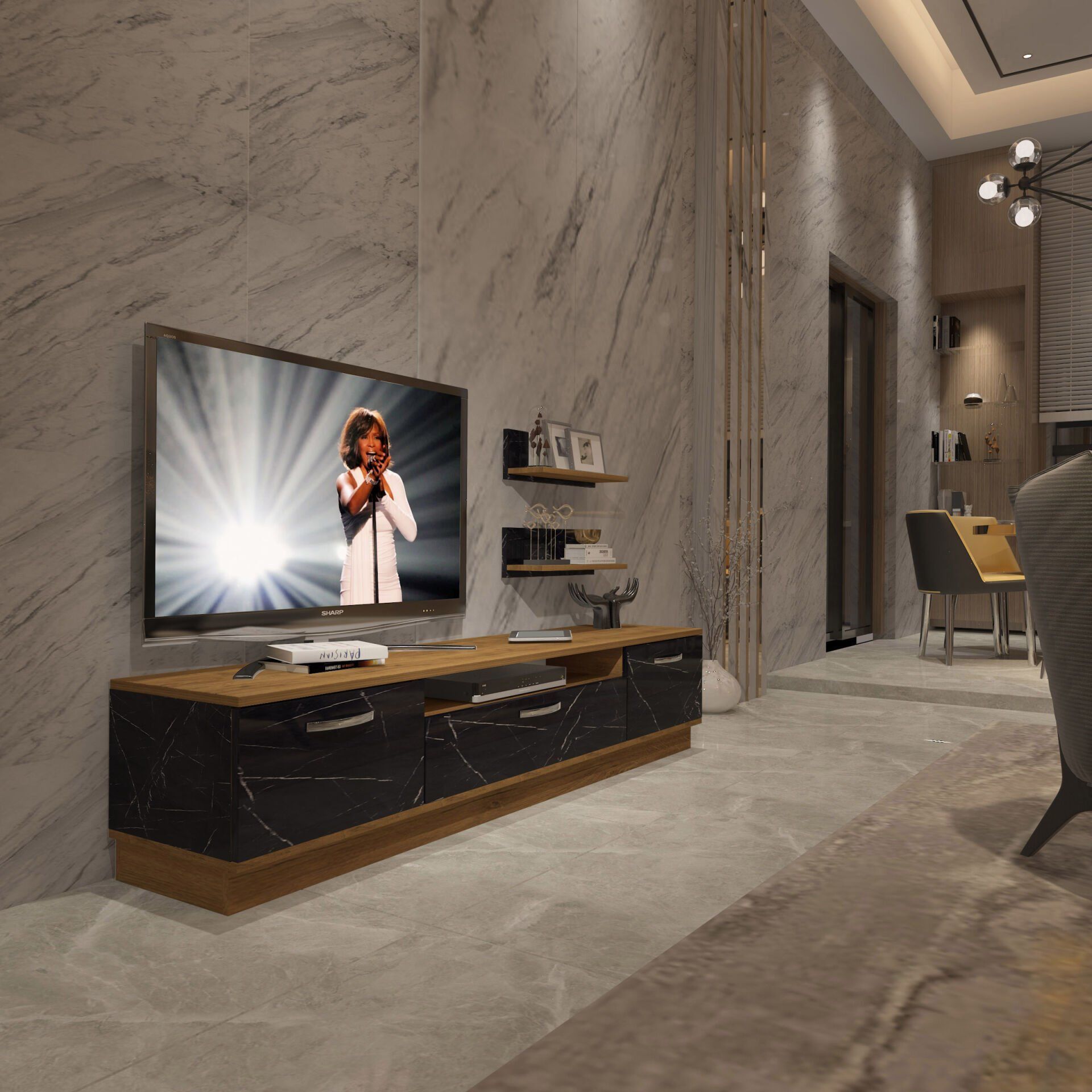 Decoraktiv Trendstyle 4 Mdf Tv Ünitesi Tv Sehpası Pera - Siyah Mermer