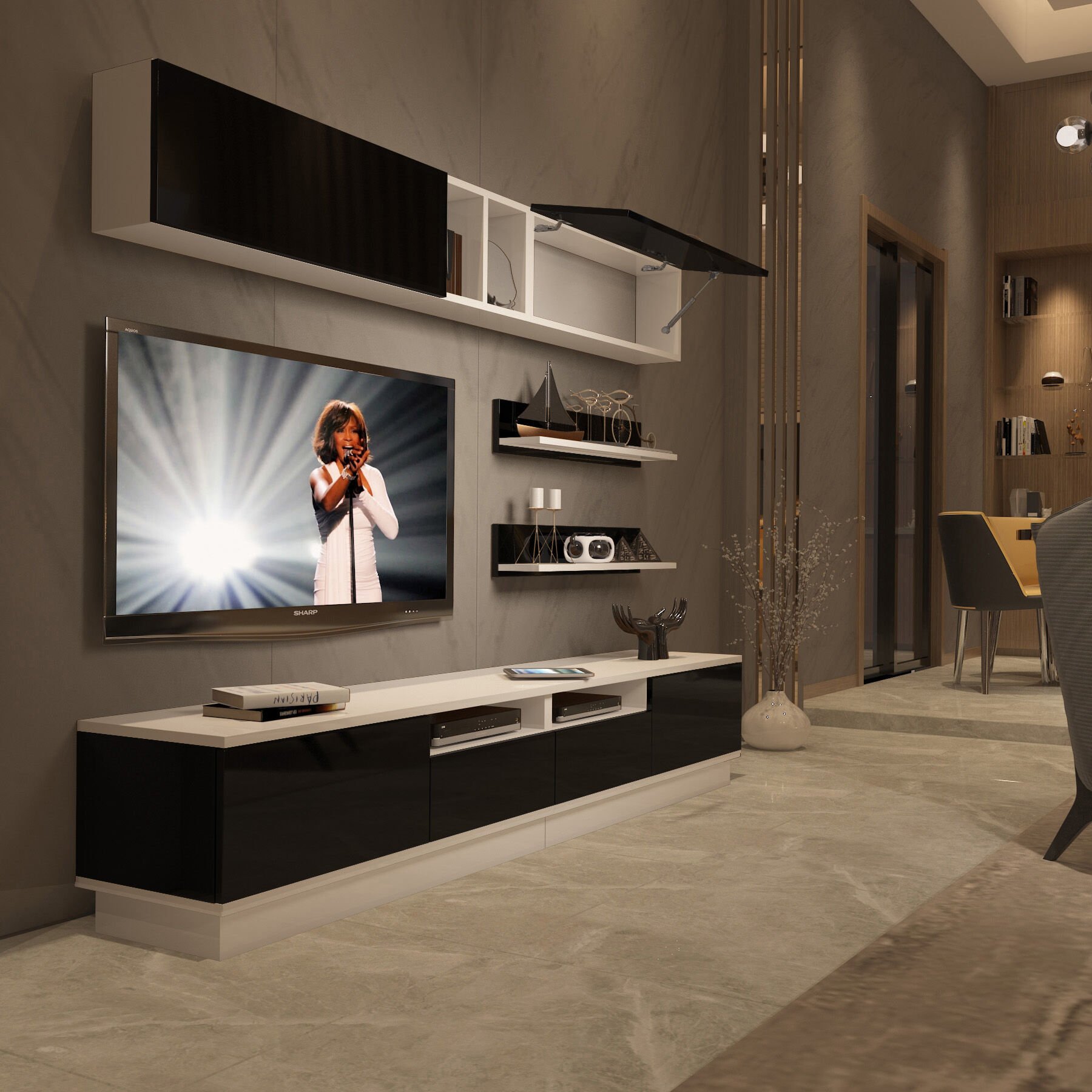 Decoraktiv Trendstyle 5220S Mdf Tv Ünitesi Tv Sehpası Beyaz - Siyah