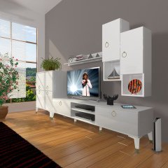 Decoraktiv Eko 6DA Mdf Dvd Gold Tv Ünitesi Tv Sehpası Parlak Beyaz
