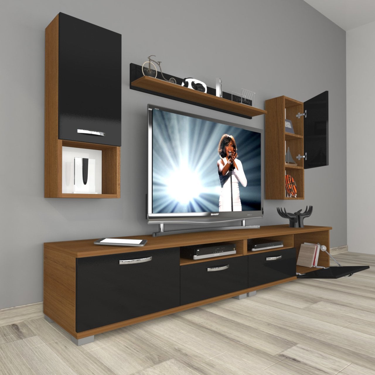 Decoraktiv Eko 5200DA Slm Tv Ünitesi Tv Sehpası Ceviz - Siyah