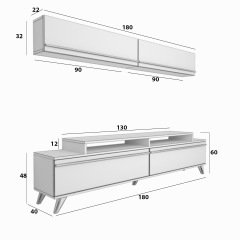 Decoraktiv Ekoflex 5 Mdf Retro Tv Ünitesi Tv Sehpası Beyaz - Siyah