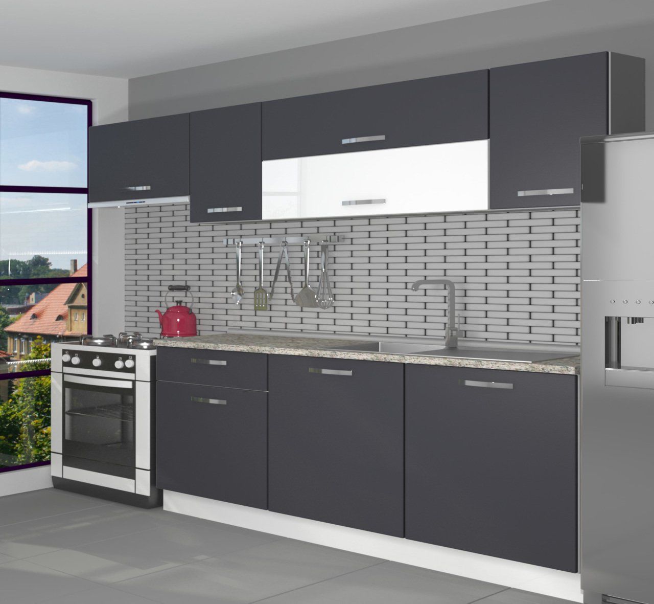 Decoraktiv Ekol 240 MDF Hazır Mutfak Dolabı Antrasit