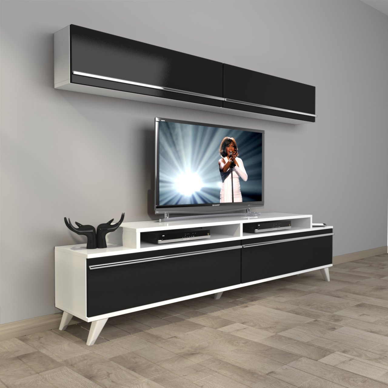 Decoraktiv Ekoflex 5 Mdf Retro Tv Ünitesi Tv Sehpası Beyaz - Siyah