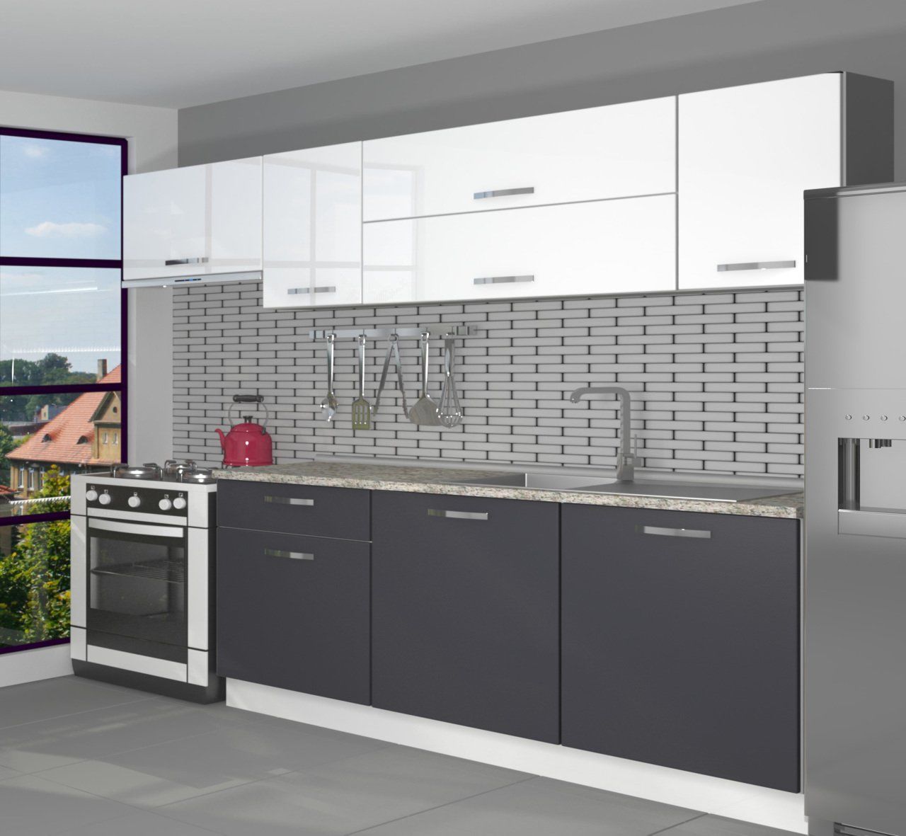Decoraktiv Ekol 240 MDF Hazır Mutfak Dolabı Antrasit - Beyaz