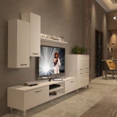 Decoraktiv Eko 6 Mdf Dvd Krom Ayaklı Tv Ünitesi Tv Sehpası Parlak Beyaz