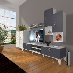 Decoraktiv Eko 6DA Mdf Dvd Gold Tv Ünitesi Tv Sehpası Beyaz - Antrasit