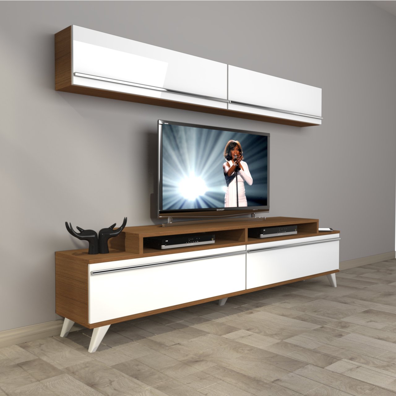 Decoraktiv Ekoflex 5 Mdf Retro Tv Ünitesi Tv Sehpası Ceviz - Beyaz
