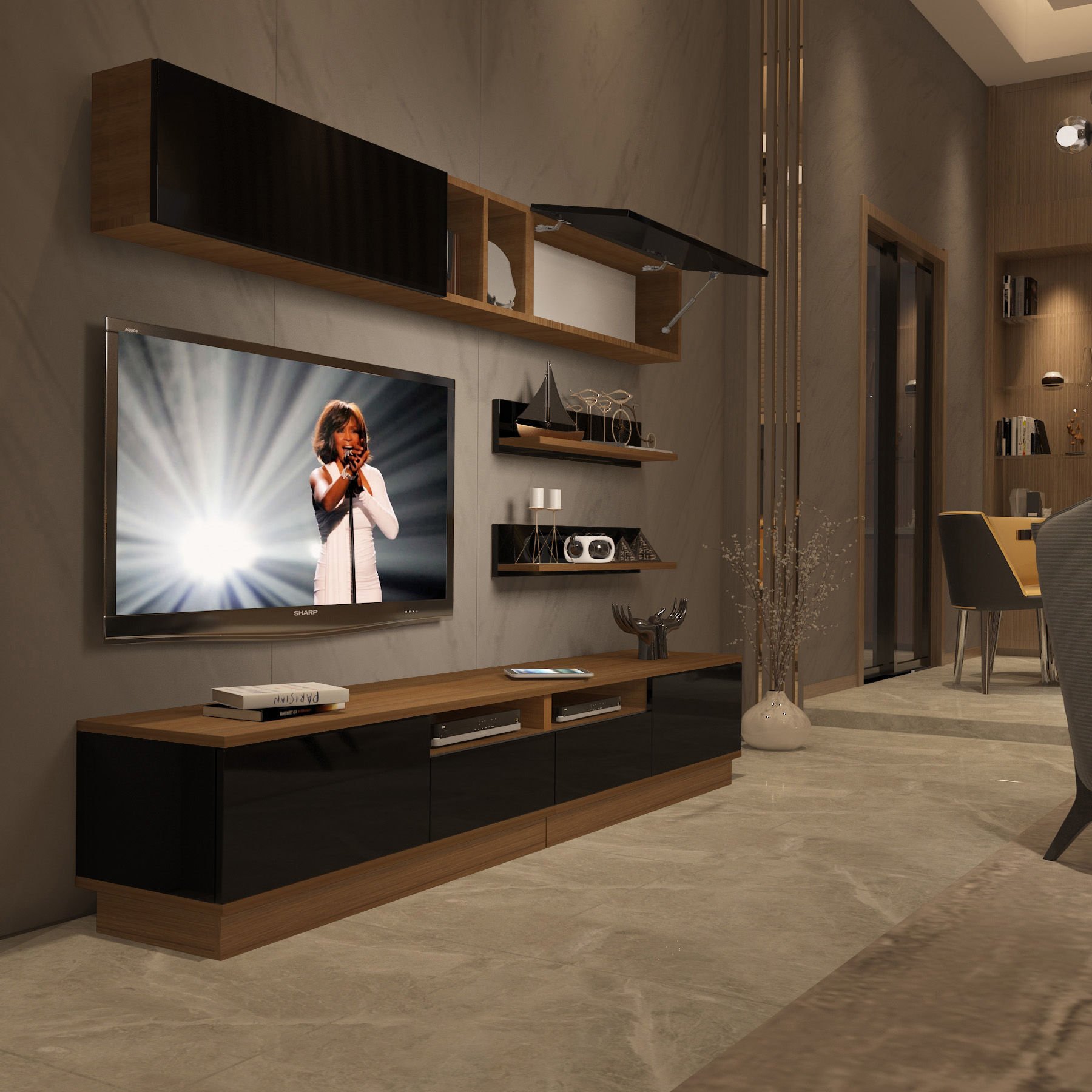 Decoraktiv Trendstyle 5220S Mdf Tv Ünitesi Tv Sehpası Ceviz - Siyah