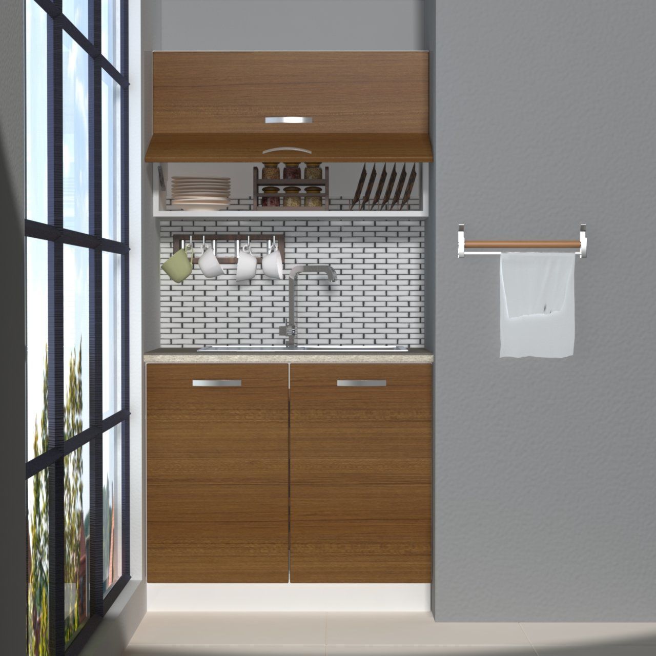 Decoraktiv Mini 90Y MDF Hazır Mutfak Dolabı Ceviz