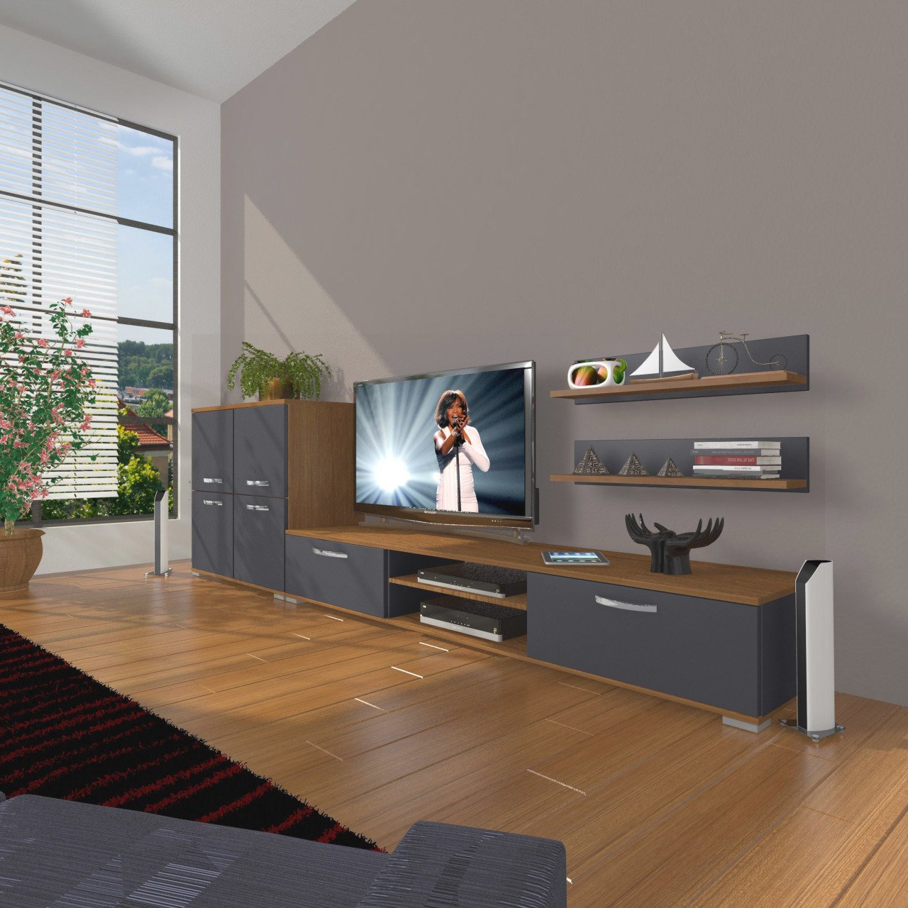 Decoraktiv Eko On Mdf Dvd Tv Ünitesi Tv Sehpası Ceviz - Antrasit