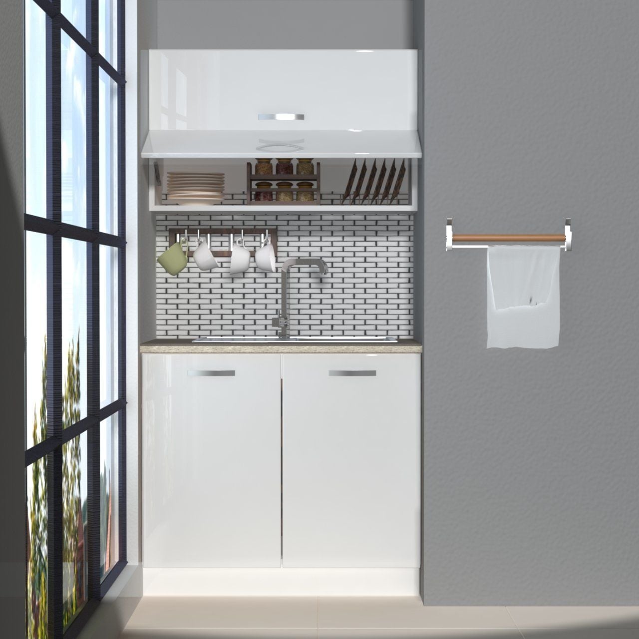 Decoraktiv Mini 90Y MDF Hazır Mutfak Dolabı Parlak Beyaz
