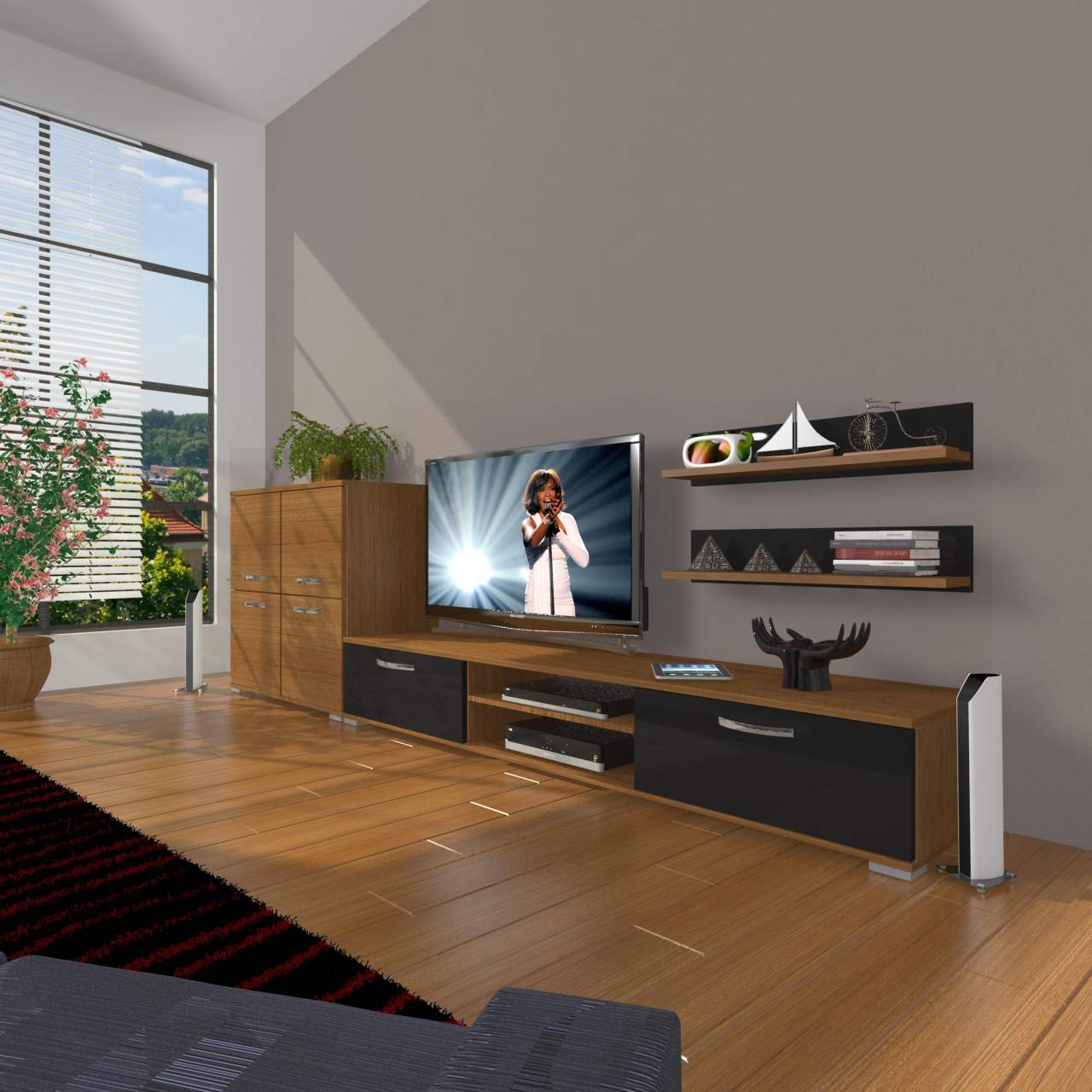 Decoraktiv Eko On Mdf Dvd Tv Ünitesi Tv Sehpası Ceviz - Siyah