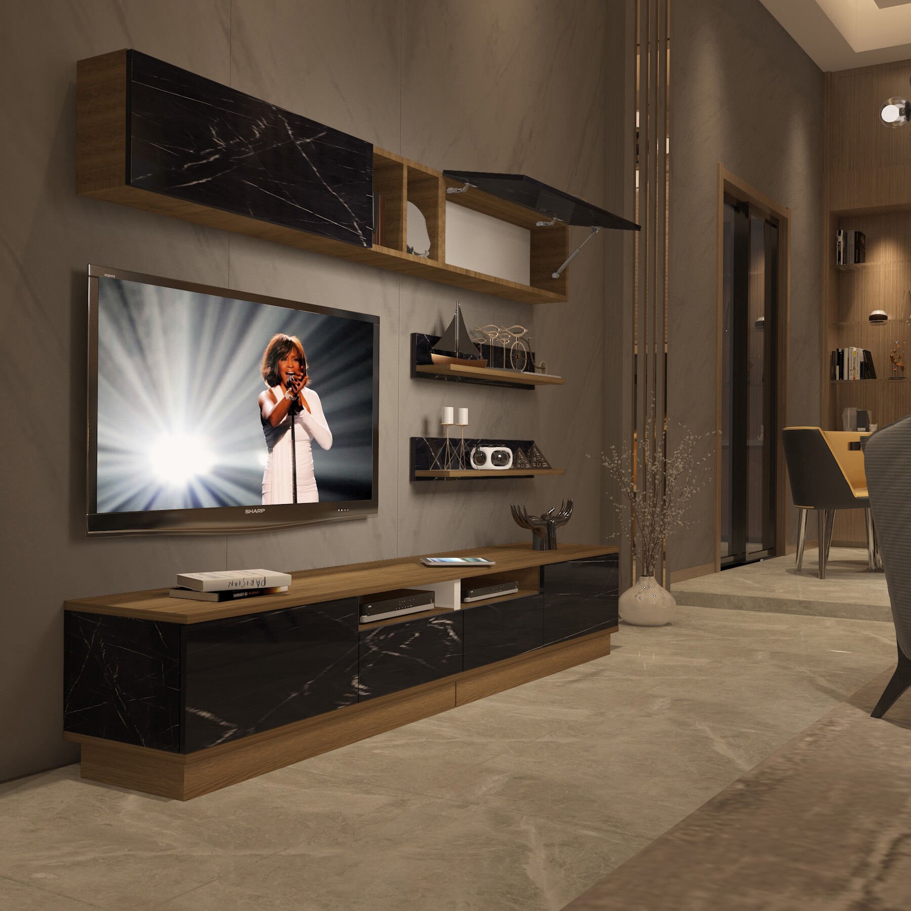 Decoraktiv Trendstyle 5220S Mdf Tv Ünitesi Tv Sehpası Pera - Siyah Mermer