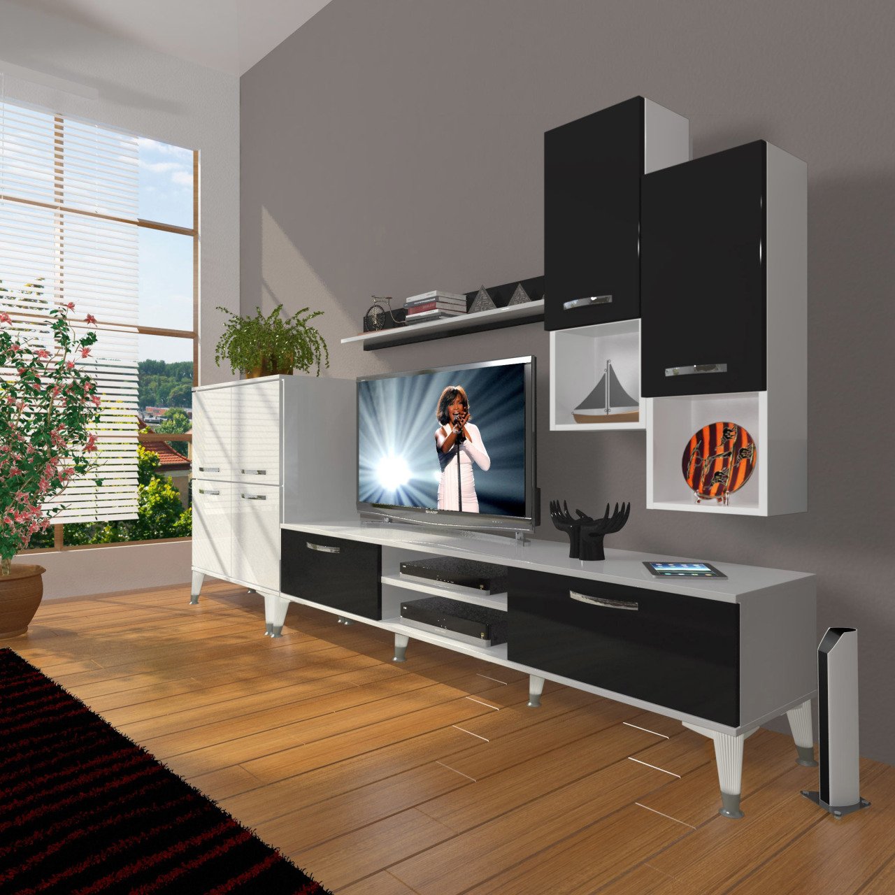 Decoraktiv Eko 6DA Slm Dvd Silver Tv Ünitesi Tv Sehpası Beyaz - Siyah