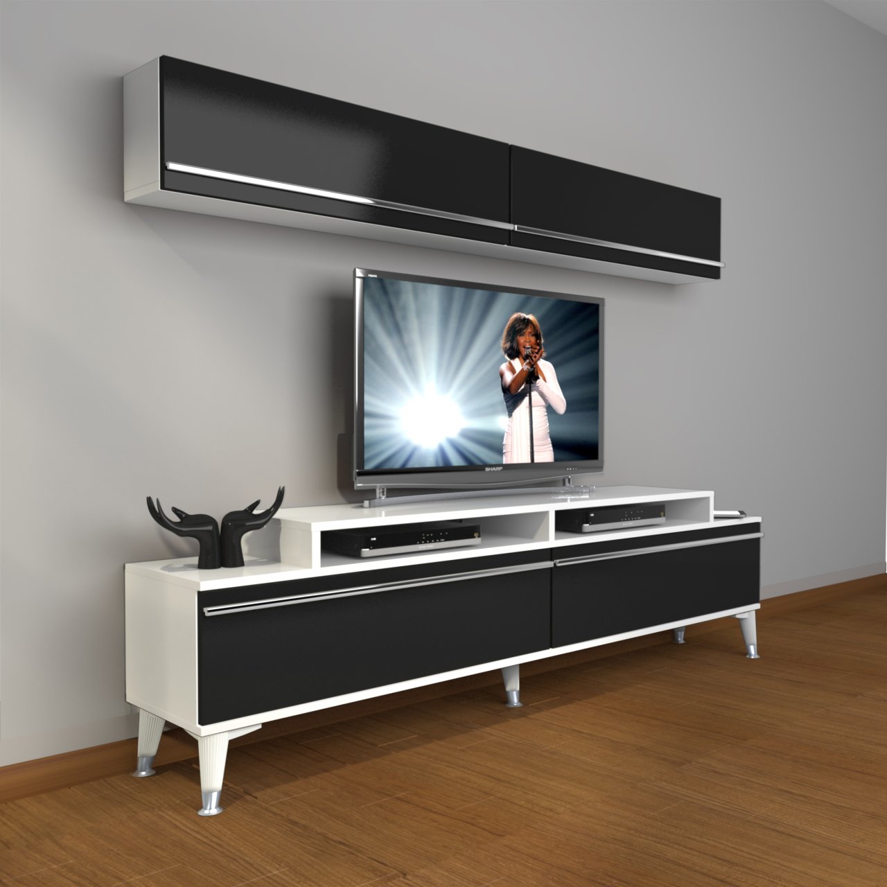 Decoraktiv Ekoflex 5 Mdf Silver Tv Ünitesi Tv Sehpası Beyaz - Siyah