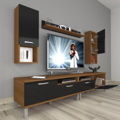 Decoraktiv Eko 5200DA Slm Krom Ayaklı Tv Ünitesi Tv Sehpası Ceviz - Siyah