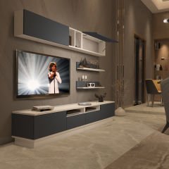 Decoraktiv Trendstyle 5220S Mdf Tv Ünitesi Tv Sehpası Beyaz - Antrasit