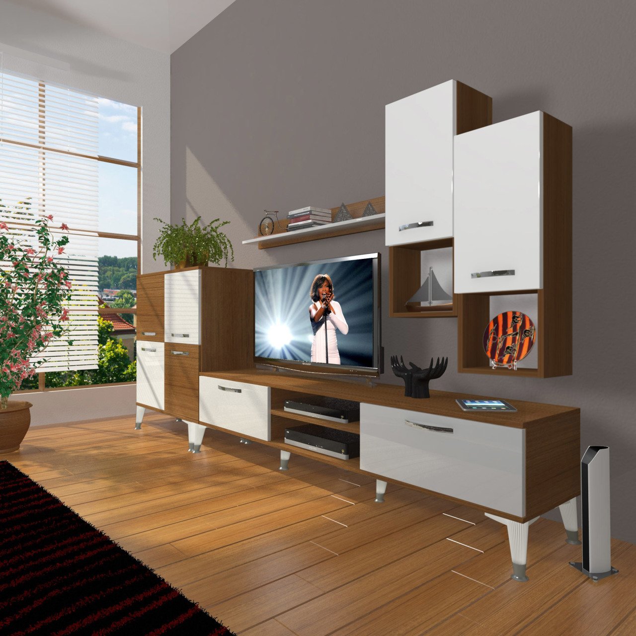 Decoraktiv Eko 6DA Slm Dvd Silver Tv Ünitesi Tv Sehpası Ceviz - Beyaz