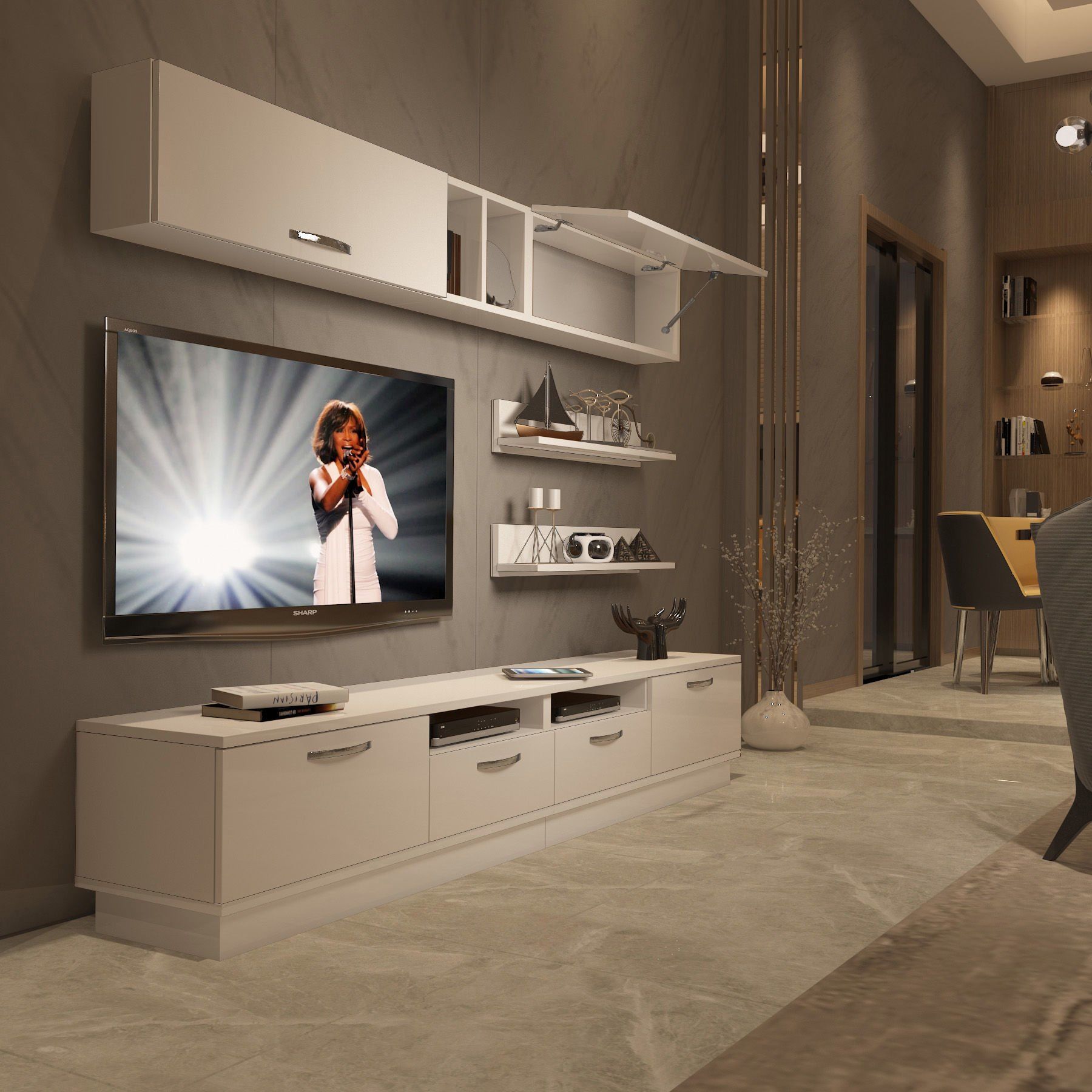 Decoraktiv Trendstyle 5220 Slm Tv Ünitesi Tv Sehpası Parlak Beyaz